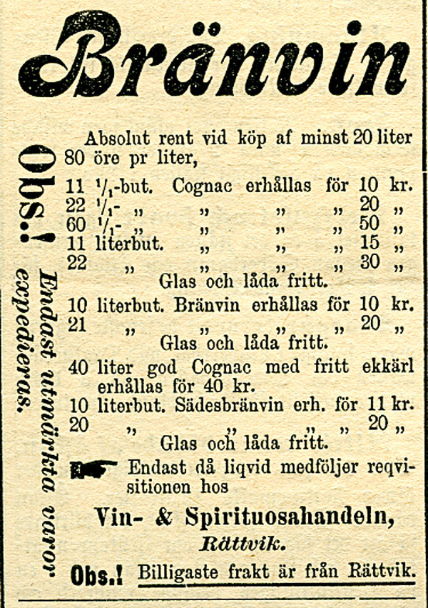 När nyheter nådde Piteå - Annons från Vin- & Spirituosahandeln i Rättvik