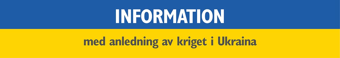 Blå och gul platta med texten Information med anledning av kriget i Ukraina