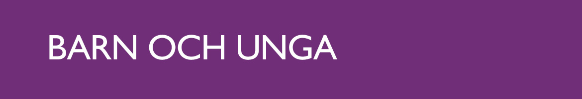 Lila färgplatta med vit text barn och unga