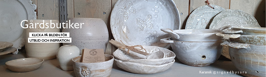 Keramik av signedbysara, gårdsbutik i Piteå.