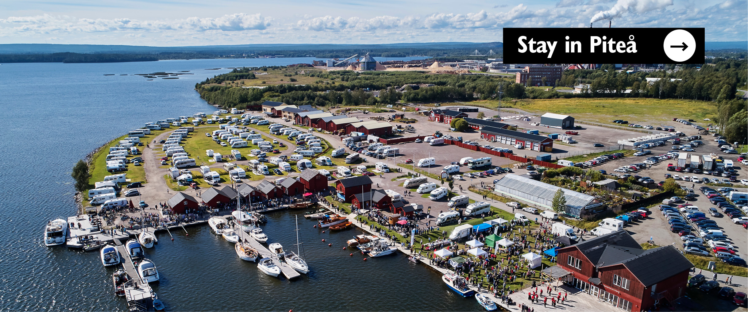Drone photo over the camping Västra kajen in Piteå, by Maria Fäldt