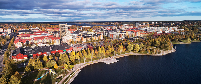 Flygfoto över Piteå centrum
