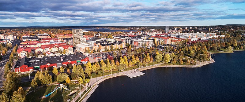 Flygfoto över Piteå centrum