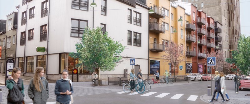 Visionsskiss av Lillbrogatan efter ombyggnation. Visionsskiss: Norconsult