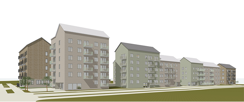 Skiss över nya bostadskvarteret på kvarteret Rönnen.