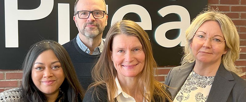 Samarbetet med Arbetsförmedlingen ger hopp inför sommarrekryteringen, f.v. Hannah Degerman och Fredrik Blom, inflyttarservice, Maria Adlers, vd Pitebo samt socialchefen Eva Börjesson Öman