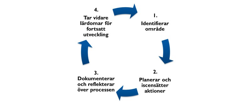 Figuren ovan visar centrala delar i aktionsforskningsarbetet i förskolor och skolor.