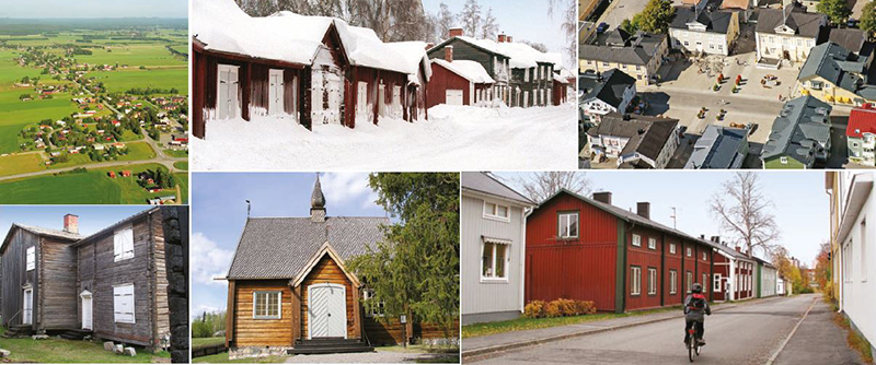 Stads- och landsbygd har präglats av låg bebyggelse i trä. Öjeby kyrkstad och Norrmalm är väl bevarade trästadsmiljöer.