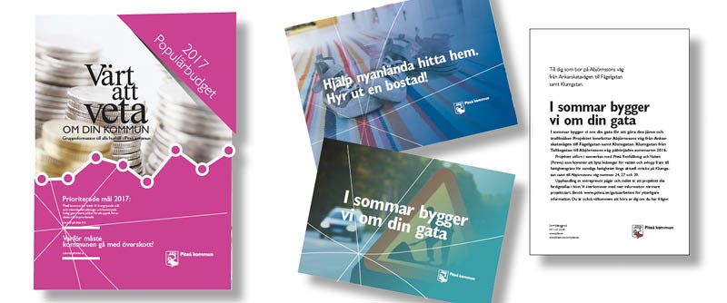 Olika typer av broschyrer Piteå kommun producerar
