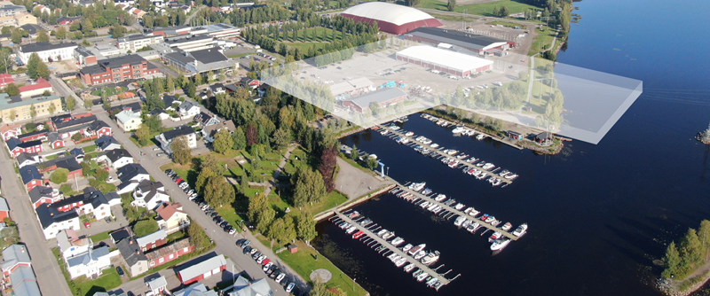 Den vita markeringen visar området som enligt visionen ska utvecklas till ett nytt kustkvarter,