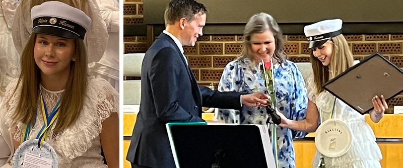 Oliva Hansen är årets omsorgsstipendiat och fick ta emot utmärkelsen under en ceremoni på studenten i fredags 12 juni.