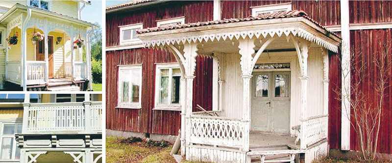 Snickarglädjens sirliga trädetaljer såsom tårtpappersmönster kännetecknar den tidiga industrialismens byggnadskonst. 