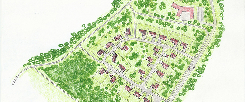 Illustration över det nya bostadsområdet i etapp 1 av Strömnäsbacken.