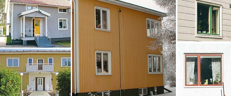 Sparsmakade former, enkla mittpostfönster utan foder eller andra dekorativa snickerier kännetecknar funkisen.