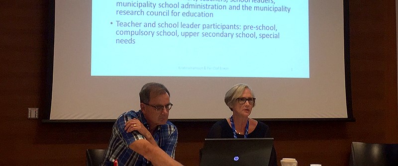 Kristina Hansson och Per-Olof Erixon presenterar intervjustudien Academisation and Teachers dilemmas.