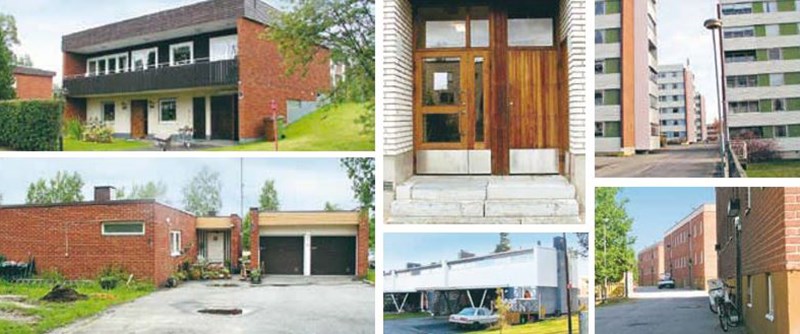 Platta tak och rektangulära former kännetecknar modernism. Tegelfasader och träinslag går ofta i bruna nyanser.