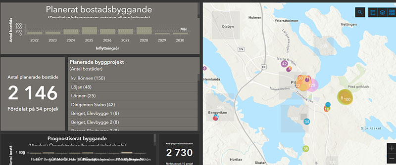Det nya kartverktyget visar var det ska byggas nya bostäder i Piteå.