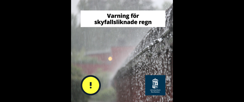 Gul varning för skyfallsliknande regn.