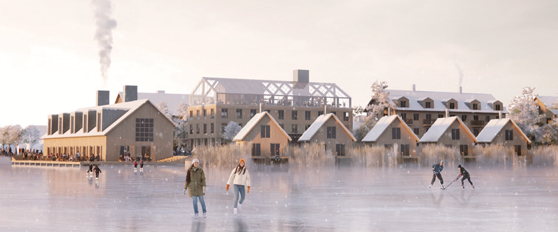 Ett unikt destinationshotell med direkttillgång till isbanan är ett av teamets ambitioner. Visionskisser: Forsgren Etzler/Kolbe Arkitektur/Outer Space Arkitekter.