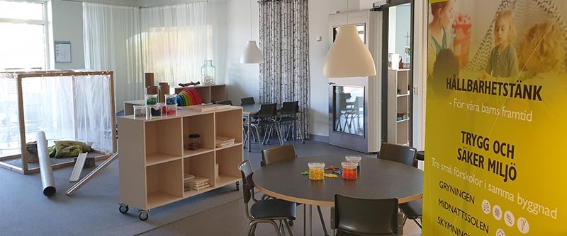 Förskolan har tre torg i byggnaden.
